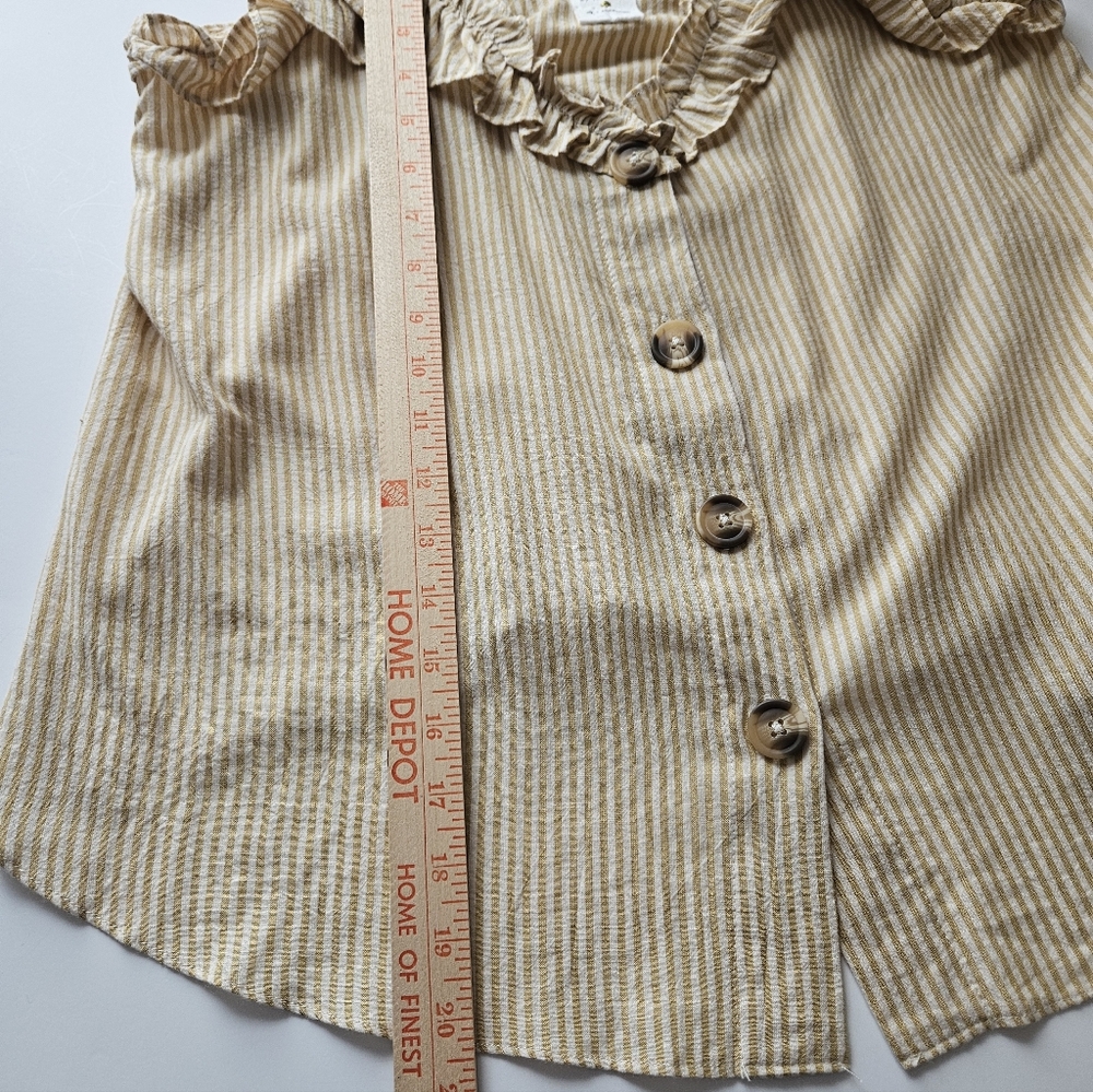By Together Cream Striped Ruffle Button-Front Crop Top - Picture 7 of 8